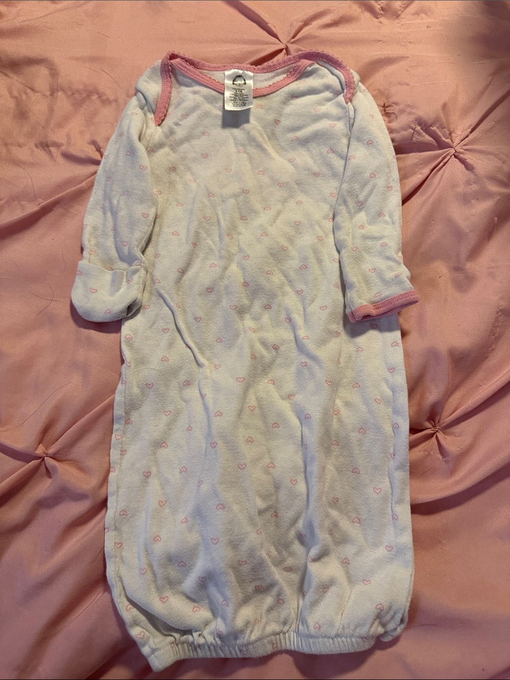 Gerber White Sleep Sack with Pink Trim and Heart Print